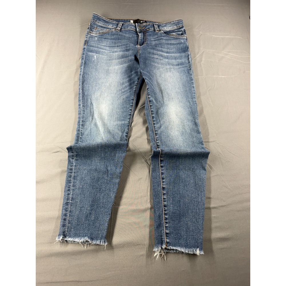 KUT From The Kloth Connie Ankle Skinny Jeans Womens Blue Distressed Raw Hem